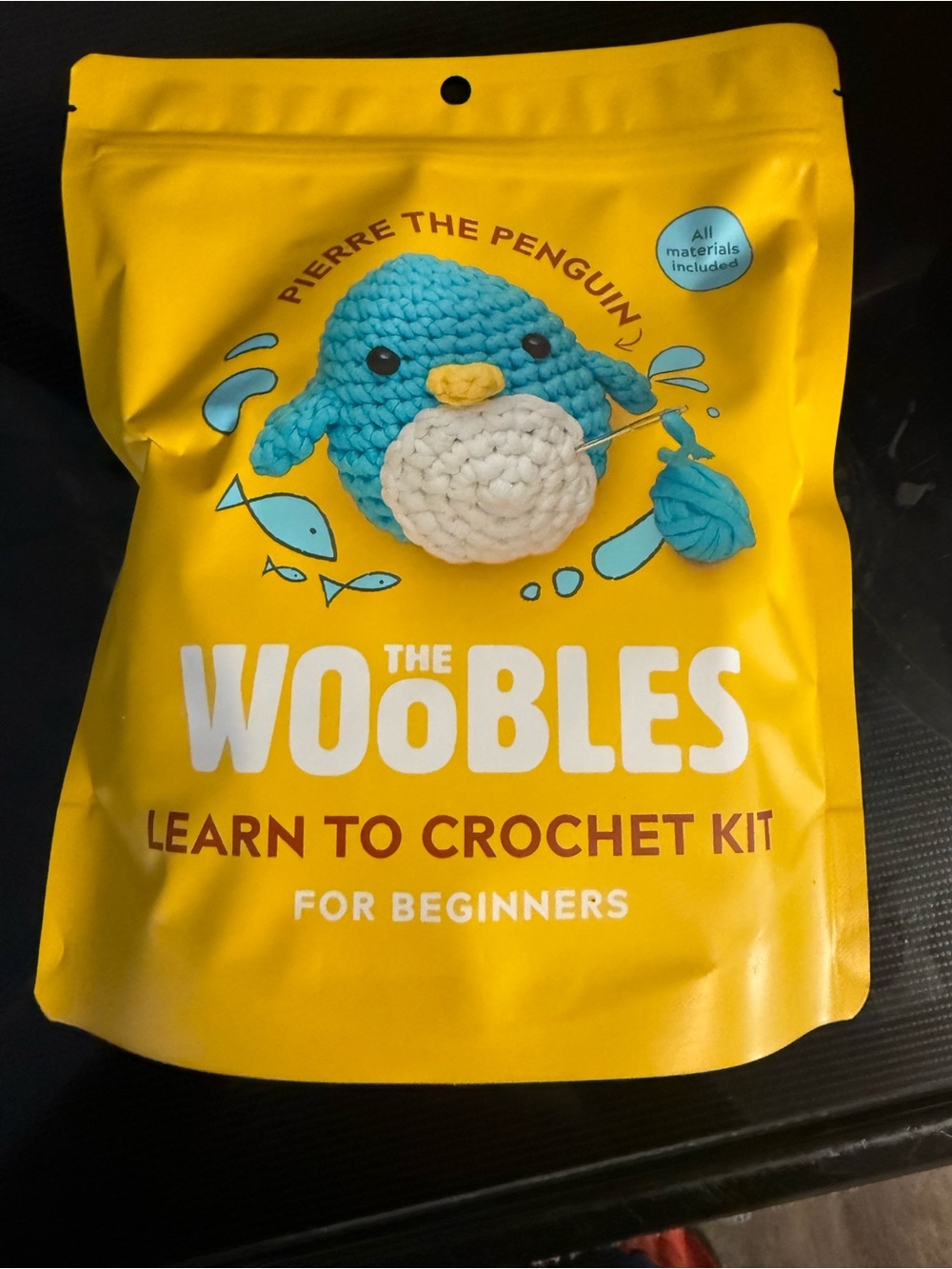 The Woobles 'Pierre the Penguin' Learn to Crochet Kit - Yellow & Turquoise